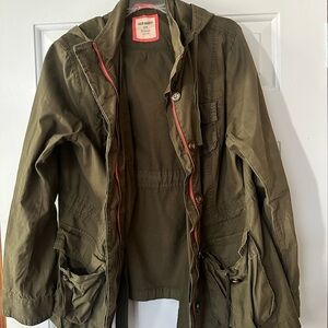 Old Navy Womens Olive Utility Jacket with pink trim